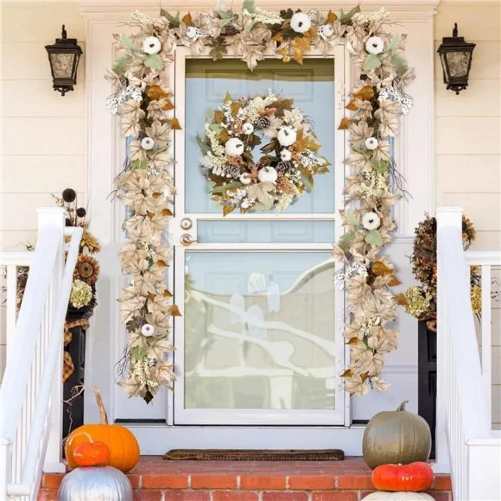 Fall Garland‎ - 6ft Maple Leaf, Pumpkin & Berry Garland for Mantle Harvest Decor